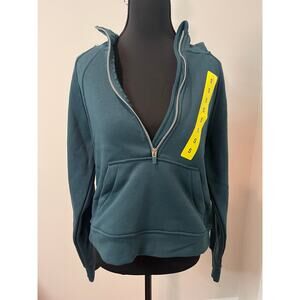 Danskin Ladies Mixed Rib Cozy Half Zip Hoodie in Dark Sea Green